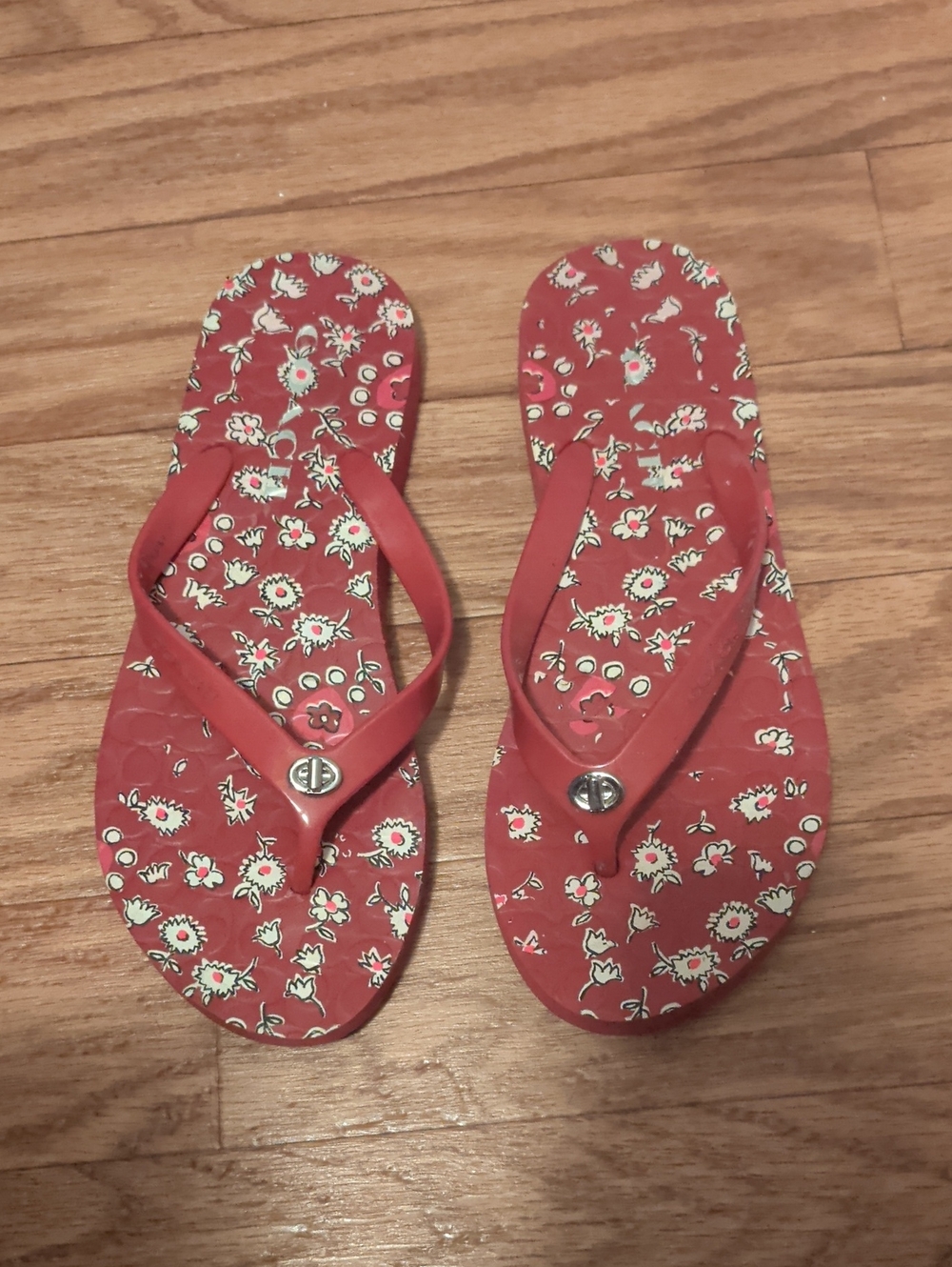 COACH Women’s Red Floral Flip Flop Sandals